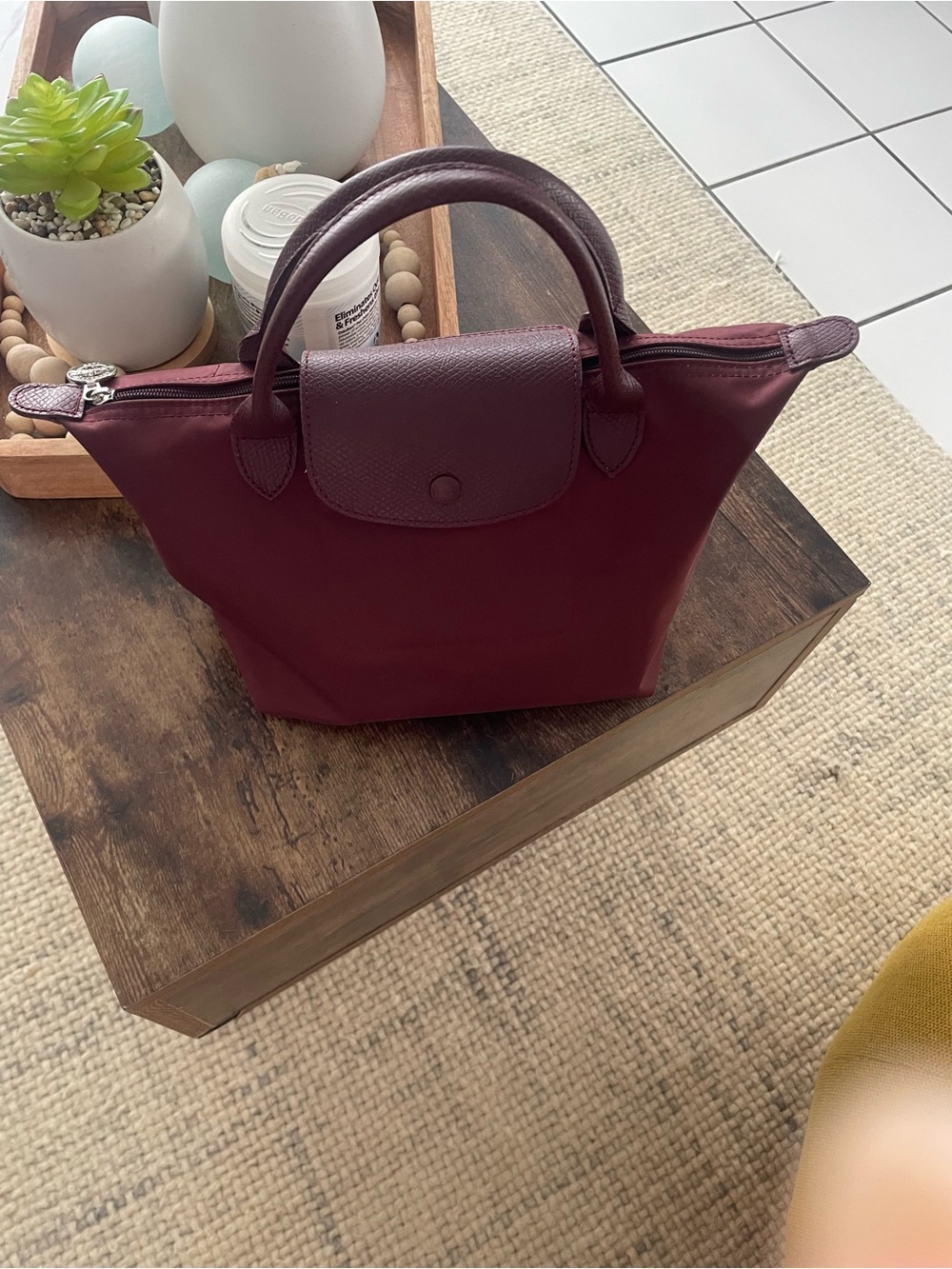 Longchamp Burgundy Tote Bag S with Top Handles - Picture 2 of 3